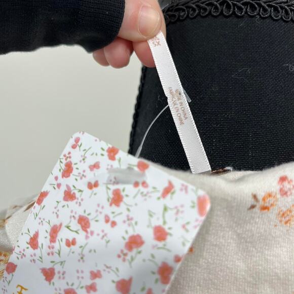 Free People Cream Floral Lace Trim Long Sleeve Mini Dress - Picture 3 of 6